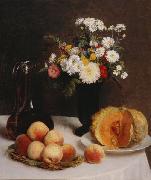 Henri Fantin-Latour Still Life with a Carafe, Flowers and Fruit oil painting reproduction